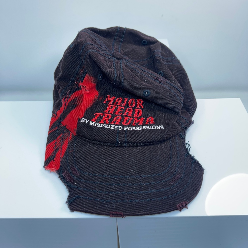Misprized Possessions Mens OS Black Distressed Major Head Trauma Baseball Hat